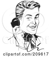Poster, Art Print Of Retro Black And White Retro Businessman Chatting On A Phone