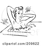 Poster, Art Print Of Retro Black And White Woman Relaxing In A Bubble Bath
