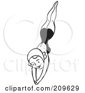 Royalty Free RF Clipart Illustration Of A Retro Black And White Woman Wearing A Cap And Diving