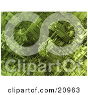Clipart Illustration Of A Futuristic Green Cubic Mechanical Background
