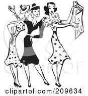 Royalty Free RF Clipart Illustration Of A Retro Black And White Group Of Women Discussing Sale Ads by BestVector #COLLC209634-0144