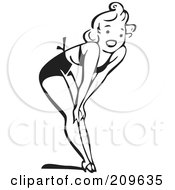 Royalty Free RF Clipart Illustration Of A Retro Black And White Woman In Heels Bending Over