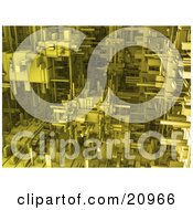 Clipart Illustration Of A Futuristic Yellow Cubic Mechanical Background