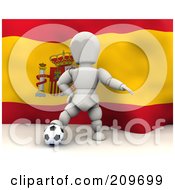 3d White Character Resting His Foot On A Soccer Ball In Front Of A Spanish Flag