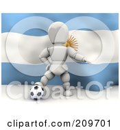 3d White Character Resting His Foot On A Soccer Ball In Front Of An Argentina Flag