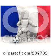 Poster, Art Print Of 3d White Character Resting His Foot On A Soccer Ball In Front Of A French Flag