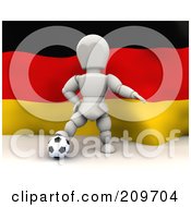 3d White Character Resting His Foot On A Soccer Ball In Front Of A German Flag