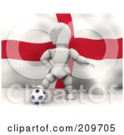 Poster, Art Print Of 3d White Character Resting His Foot On A Soccer Ball In Front Of An English Flag