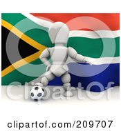 Poster, Art Print Of 3d White Character Resting His Foot On A Soccer Ball In Front Of A South African Flag