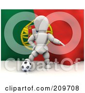 3d White Character Resting His Foot On A Soccer Ball In Front Of A Portugal Flag