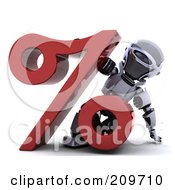 Poster, Art Print Of 3d Silver Robot Looking Around A Red Percent Symbol