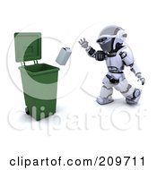 Poster, Art Print Of 3d Silver Robot Tossing A Carton Into A Recycle Bin