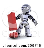 Poster, Art Print Of 3d Silver Robot With A Red Exclamation Point