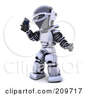 Poster, Art Print Of 3d Silver Robot Holding A Black Cell Phone