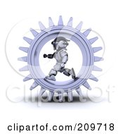 Poster, Art Print Of 3d Silver Robot Running In A Wheel