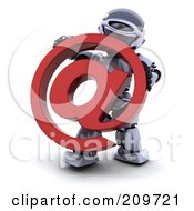 Poster, Art Print Of 3d Silver Robot Holding A Red Email Symbol