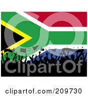 Silhouetted Crowd Waving Flags Over A South African Flag