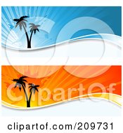 Poster, Art Print Of Digital Collage Of Two Orange And Blue Grungy Palm Tree Website Headers