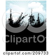 Royalty Free RF Clipart Illustration Of Plants Silhouetted Under A Sunny Blue Sky