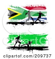 Poster, Art Print Of Digital Collage Of Two Grungy Soccer Website Banners With Silhouetted Players