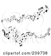 Two Lines Of Music Notes Flowing Over White