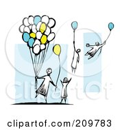 Poster, Art Print Of Group Of Children Grabbing Balloons And Floating Away