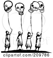Royalty Free RF Clipart Illustration Of A Group Of Black And White People Holding Onto Skull Balloons by xunantunich