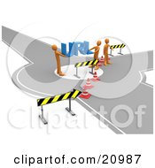 Clipart Illustration Of A Construction Zone Of Orange Men Carrying Url Across A Road Block