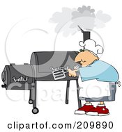 Caucasian Man Cooking On A Bbq Smoker