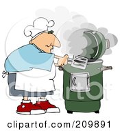Caucasian Man Cooking With A Green Smoker