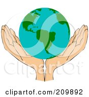 Poster, Art Print Of Pair Of Open Hands With An American Globe