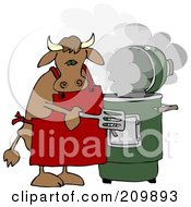 Bull Cooking With A Green Smoker