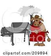 Bull Cooking On A Bbq Smoker