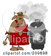 Bull Cooking On A Black Smoker