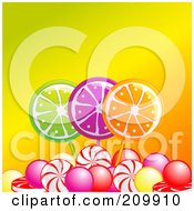 Poster, Art Print Of Fruity Lolipops And Candies Over Orange