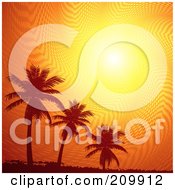 Orange Sunset Sky Above Silhouetted Palm Trees And Grunge