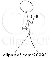 Royalty-Free (RF) Clipart Illustration of a Stick Fitness Character Doing One Arm Dumbbell Bicep Curls by Clipart Girl #COLLC209961-0160