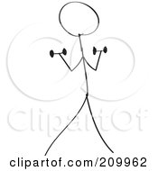 Royalty Free RF Clipart Illustration Of A Stick Fitness Character Doing Dumbbell Bicep Curls