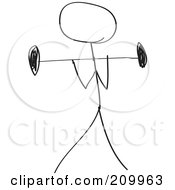 Stick Fitness Character Doing Bicep Curls With A Barbell