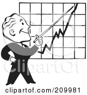 Poster, Art Print Of Retro Black And White Businessman Discussing A Chart