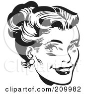 Royalty Free RF Clipart Illustration Of A Retro Black And White Womans Face With Her Hair Up