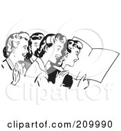 Poster, Art Print Of Retro Black And White Women Reading A Blank Paper