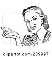 Royalty Free RF Clipart Illustration Of A Retro Black And White Woman Gesturing And Smiling