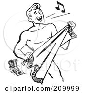 Royalty Free RF Clipart Illustration Of A Retro Black And White Man Singing And Drying Off With A Towel