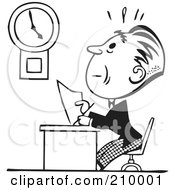 Retro Black And White Businessman Trying To Finish His Work In Time