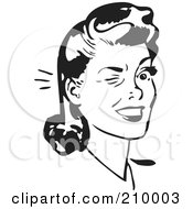 Royalty Free RF Clipart Illustration Of A Retro Black And White Woman Winking
