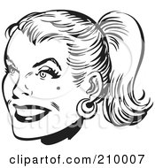 Poster, Art Print Of Retro Black And White Womans Face With Her Hair In A Pony Tail