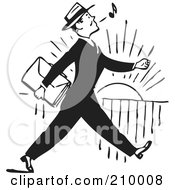 Retro Black And White Businessman Whistling And Walking