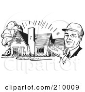 Poster, Art Print Of Retro Black And White Architect Presenting A House