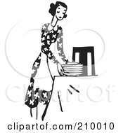 Poster, Art Print Of Retro Black And White Woman In An Apron Setting A Table